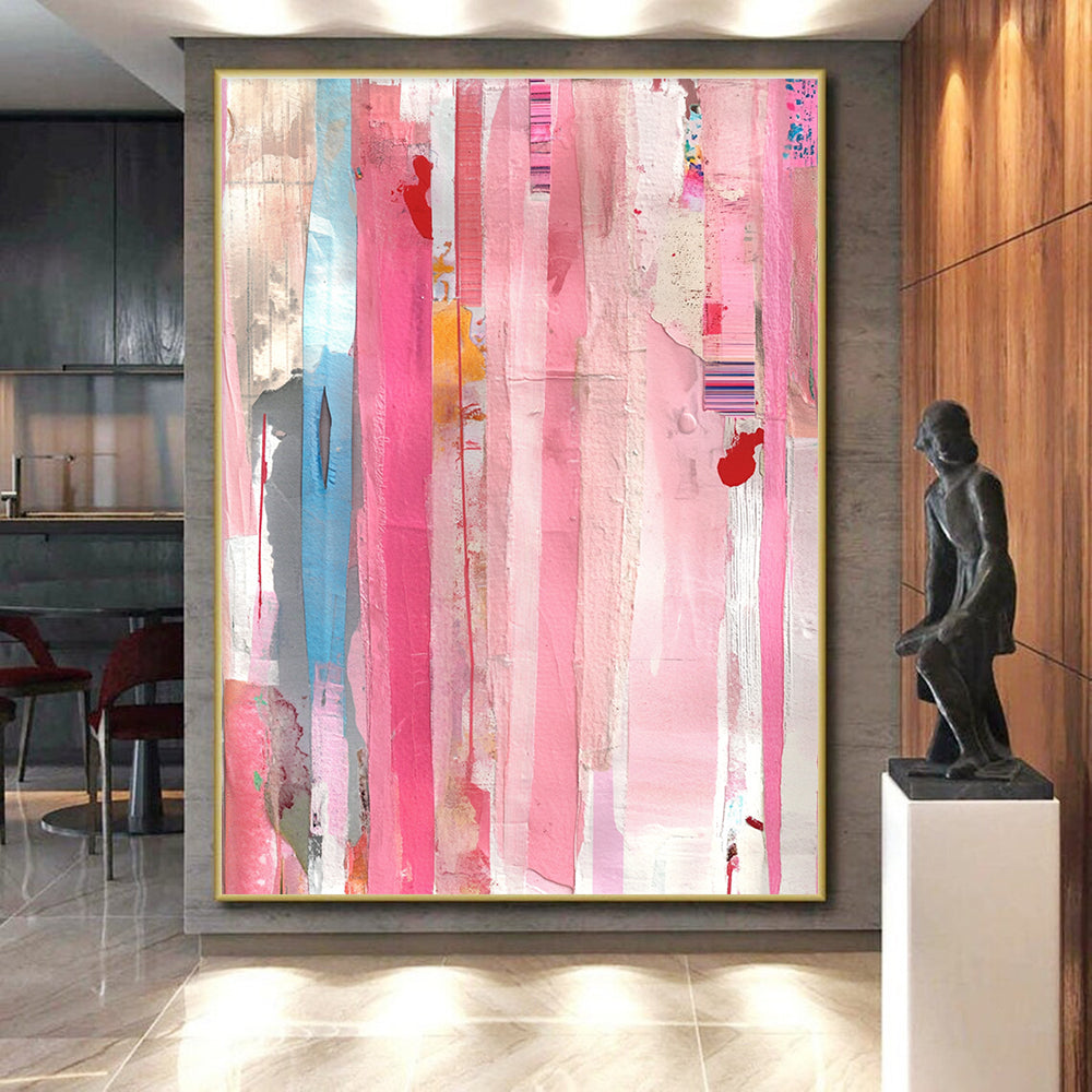 Pink Striped Collage Abstract with Colorful Inserts GER258