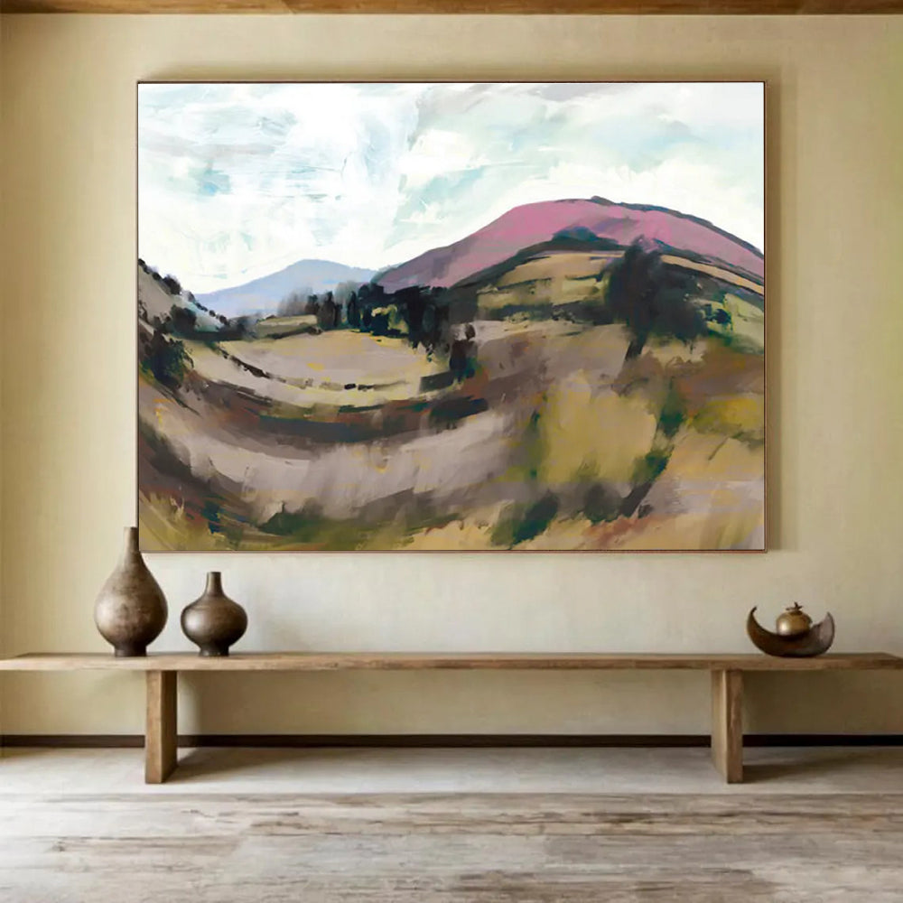Colorful Mountain Abstract Painting with Pink and Ear THY Tones THY126