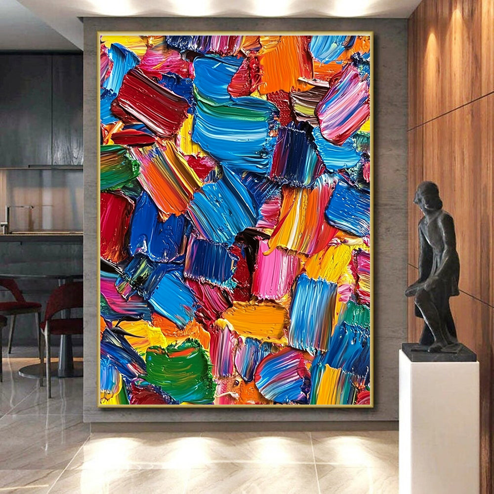 Colorful Palette Knife Abstract Painting with Vivid Color Blocks GER081