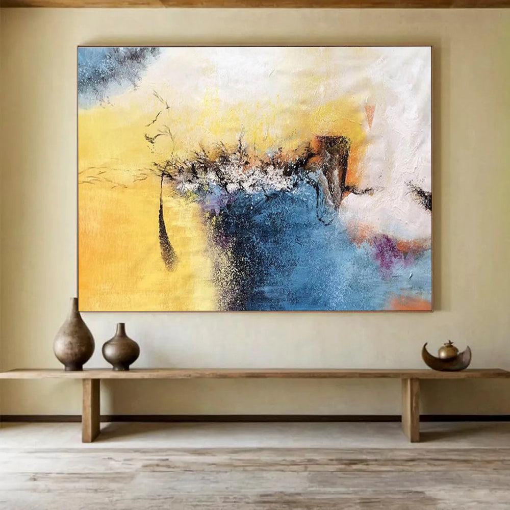Color Fusion Abstract Painting with Yellow, Blue, and Purple Hues THY156