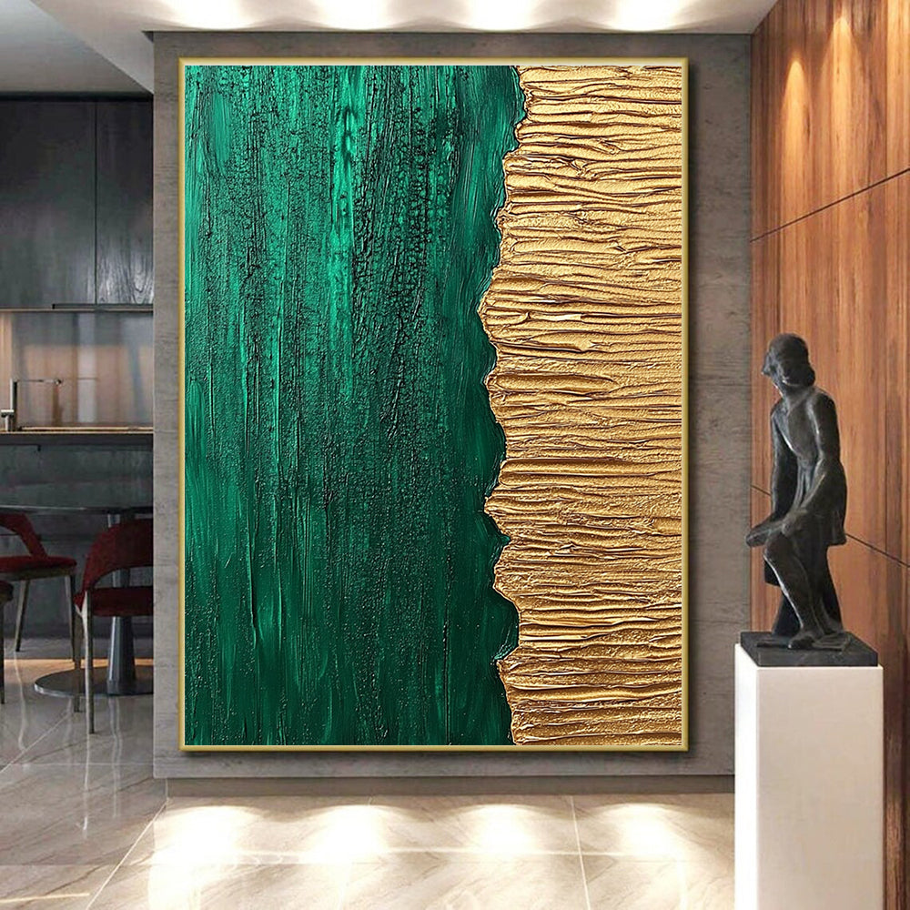 Green Gold Textured Split Abstract Painting GER835