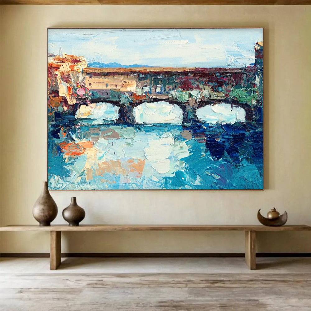 Arched Bridge Over River Impasto Painting THY455