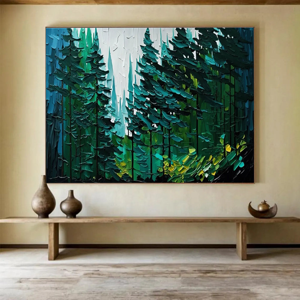 Forest Texture Abstract Painting with Greens and Blues THY308