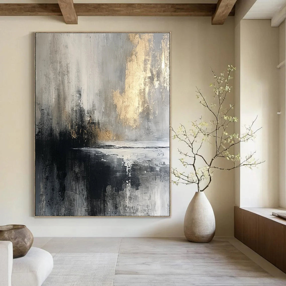 Gray and Gold Abstract Painting with Misty Ambiance ADGE067
