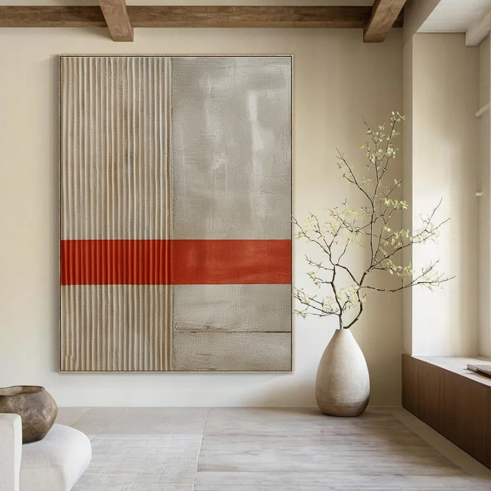 Beige White Red Minimalist Painting ADGE007