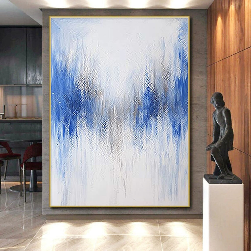 Blue and Silver Abstract Painting with Gradient Layers GER392
