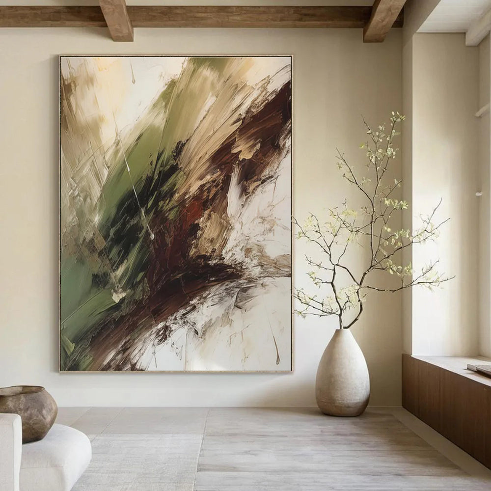 Green and Brown Fusion Abstract Painting with Dynamic Textures ADGE118