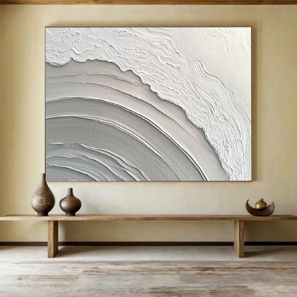 Gray White Textured - Wavy Layers Abstract Painting DYP043