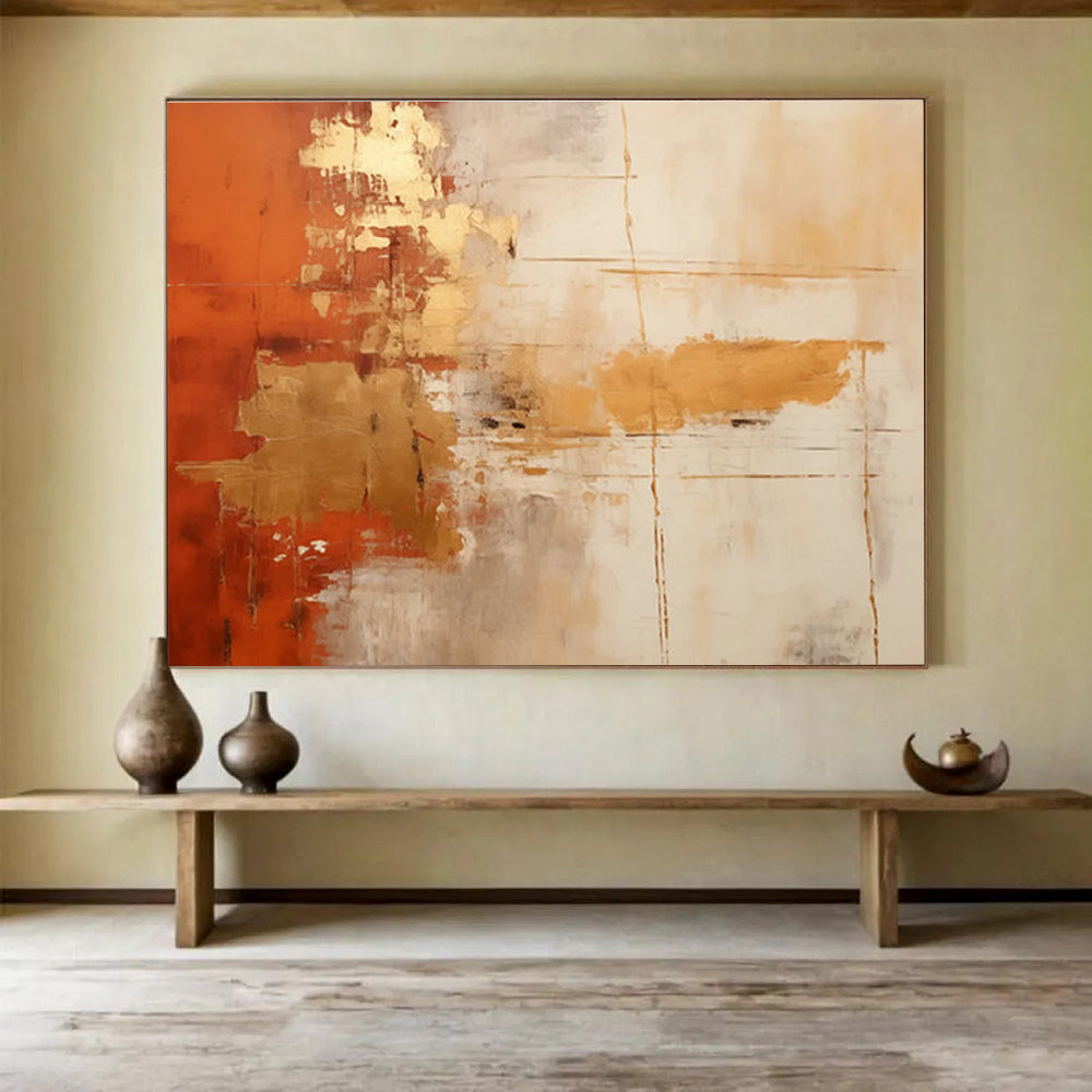 Orange Gold and White Abstract Painting THY093