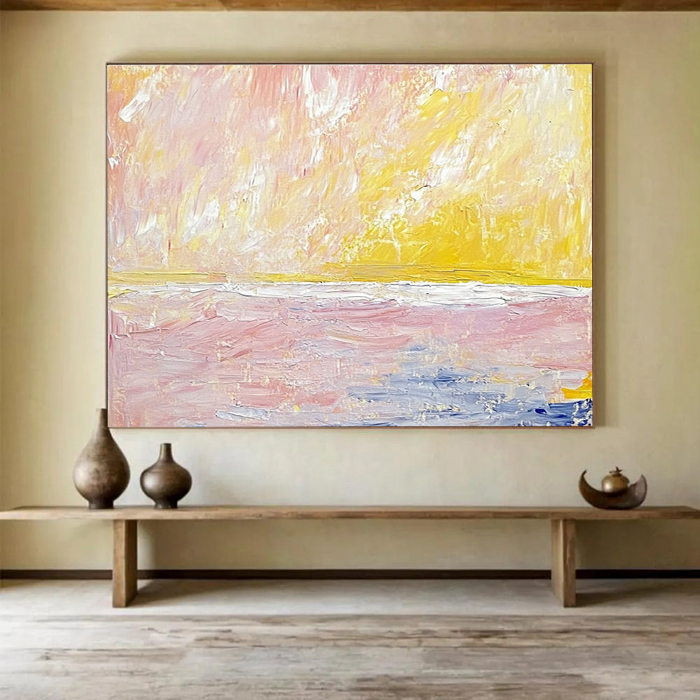 Pastel Sea Landscape Abstract Painting with Pink and Yellow Hues DYP523