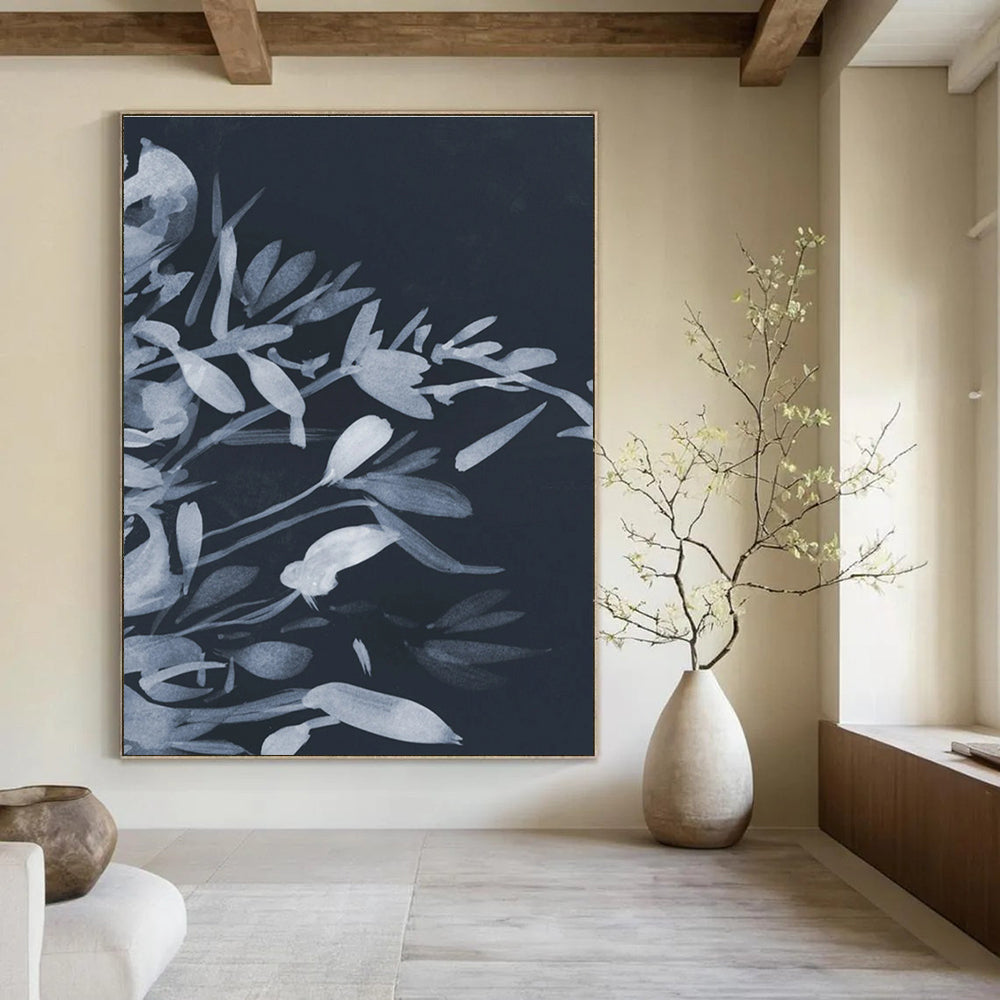 Blue Ink Floral Abstract Painting ADGE239