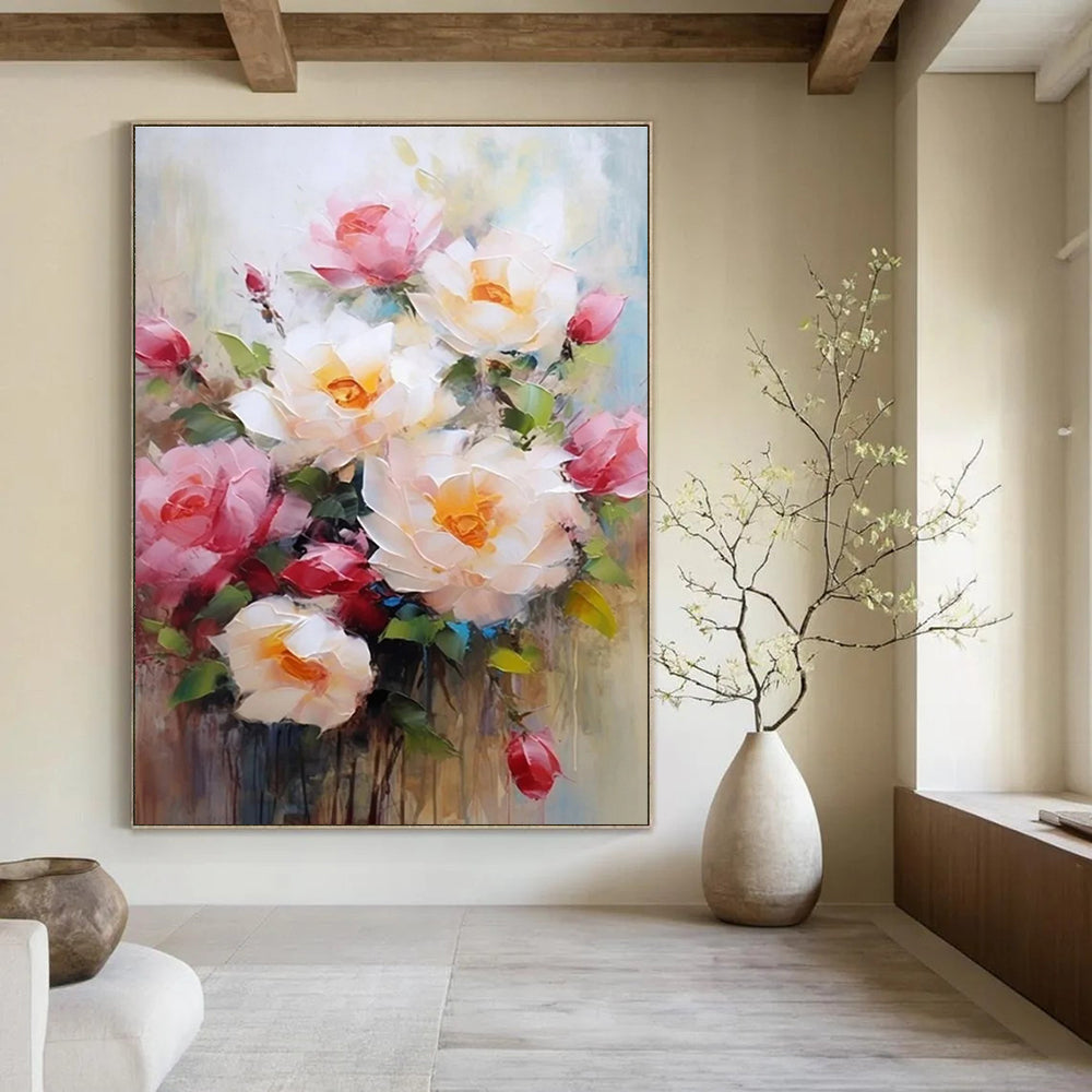 Soft Floral Abstract Painting with Gentle White and Pink Tones ADGE429