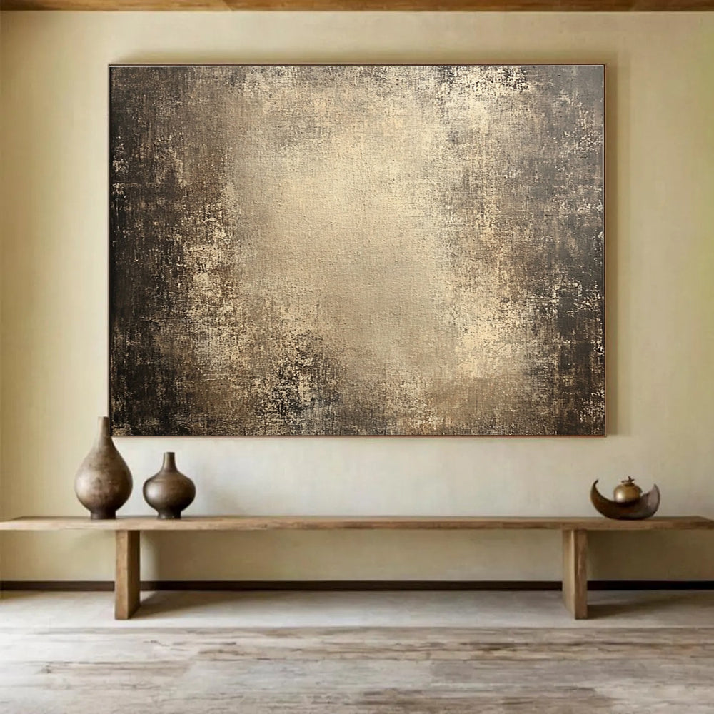 Large abstract canvas with an aged textured surface featuring a dark gradient and spotlight enhancing its weathered, grungy appearance.SC481