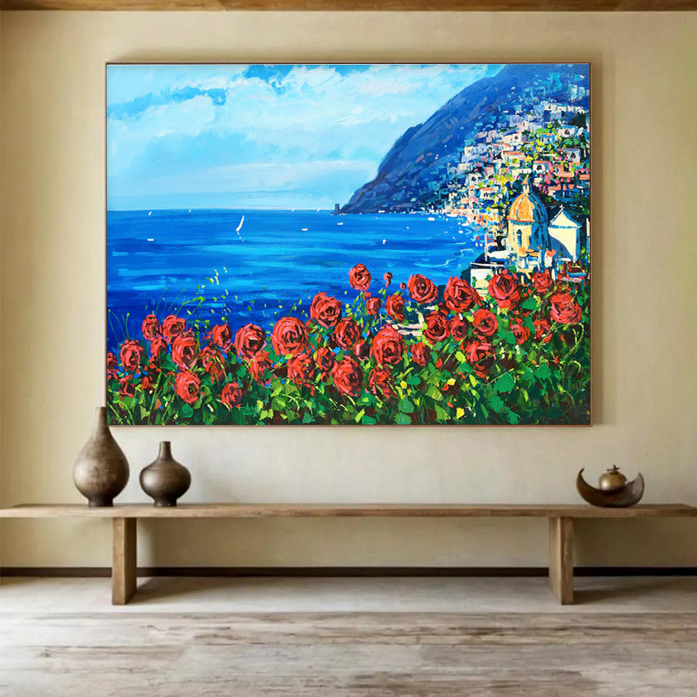 Amalfi Coast with Roses Abstract Painting THY424