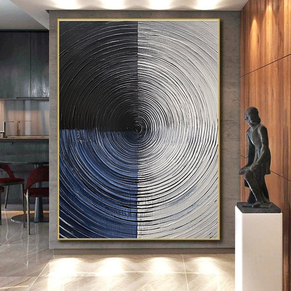Black White Blue Circles Abstract Painting GER832