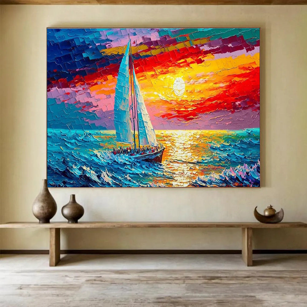 Sunset Sail Abstract Painting with Vivid Sunset Hues THY312
