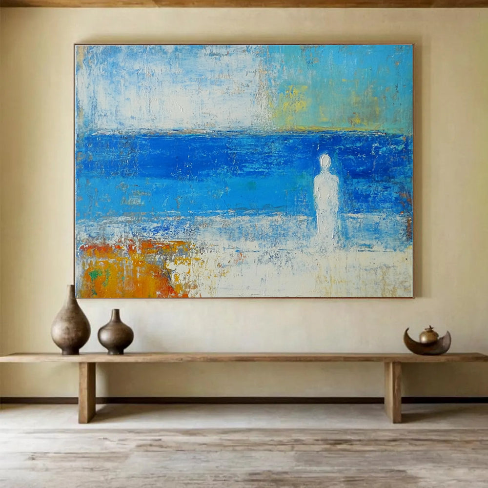 Figure by the Sea Abstract Painting with Soft Color Palette DYP195
