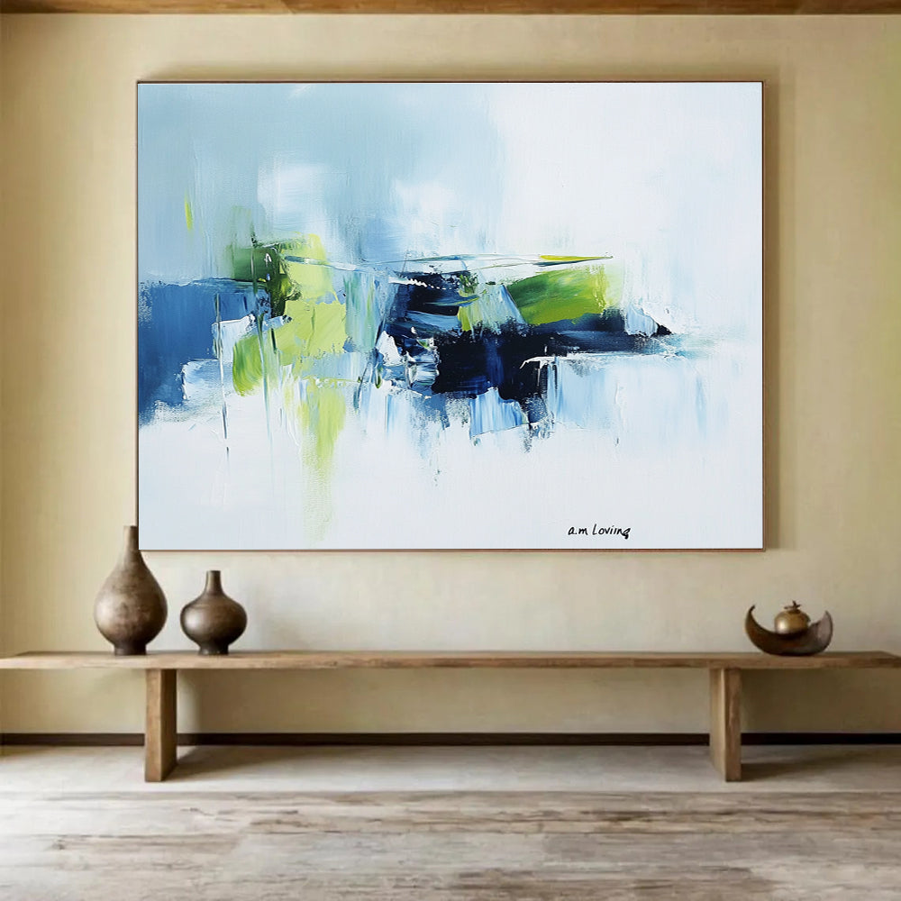 Blue and Green Abstract Painting with Fresh and Vibrant Colors DYP373