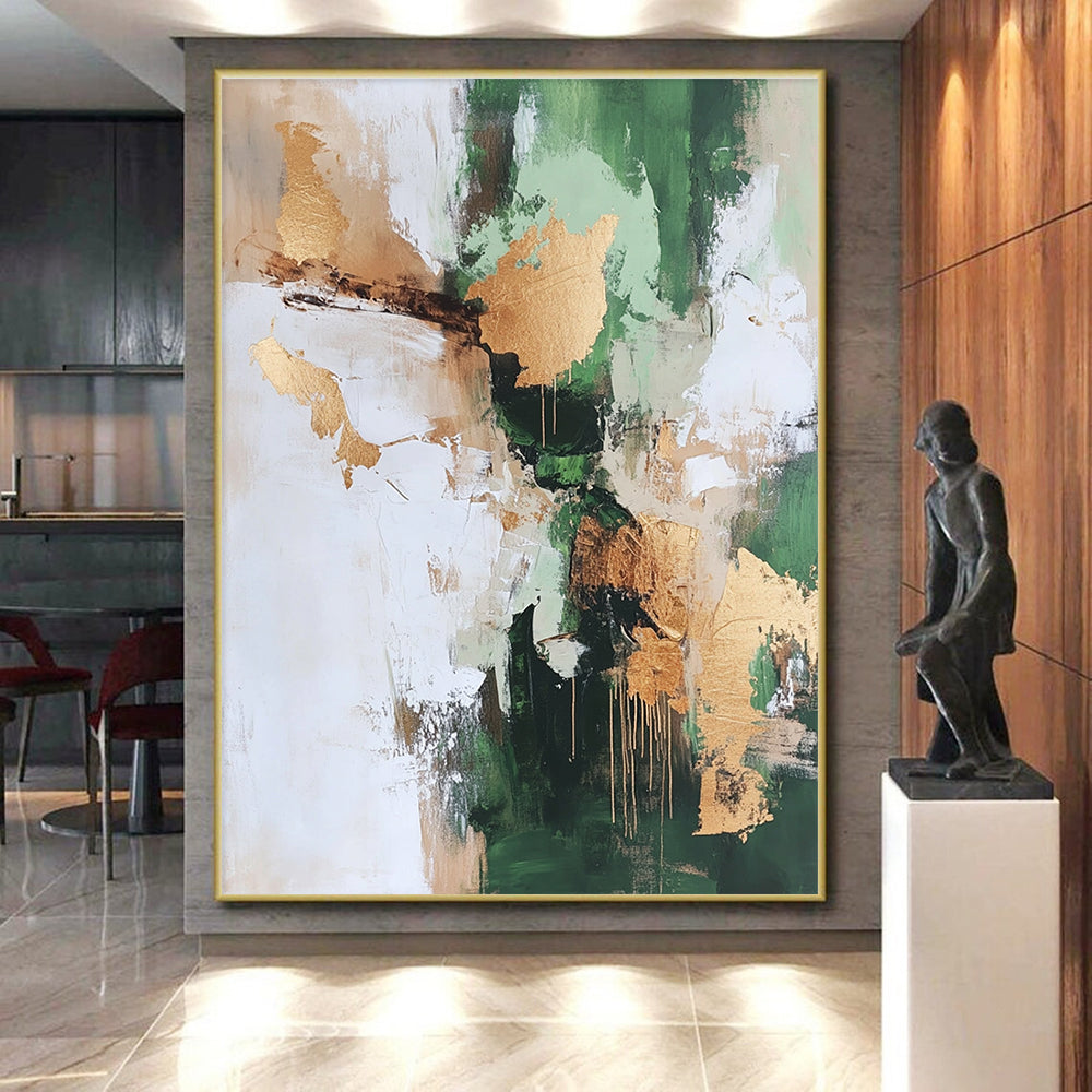 Green Gold and Beige Abstract Painting with Natural Luxury GER528
