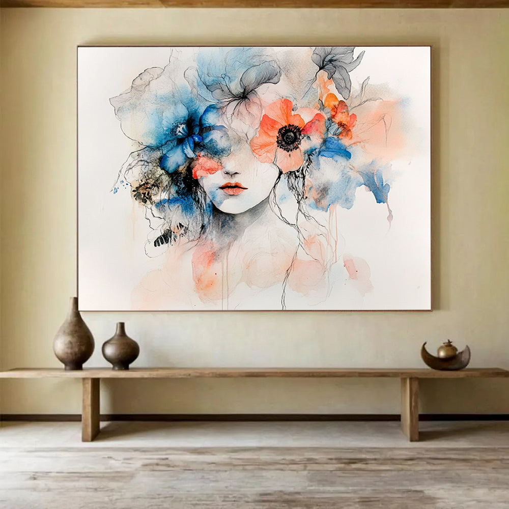 Floral Face Abstract Painting with Watercolor Style DYP157
