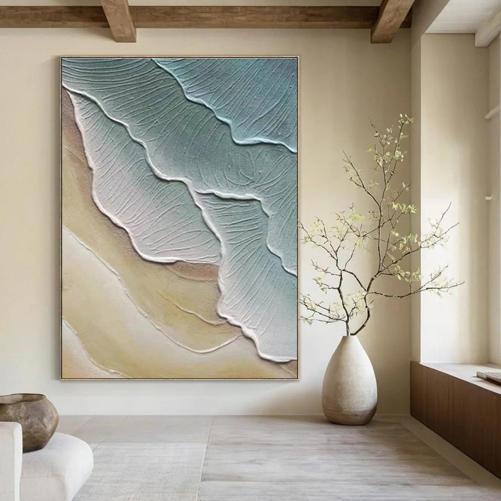 Blue and Gray Textured Leaf - like Abstract Painting ADGE342