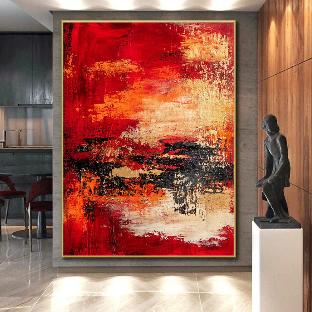 Red Orange Abstract Painting with Textured Layers GER730