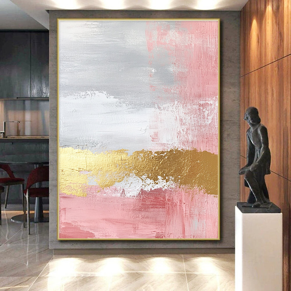Pink and Gold Abstract Painting with Soft Textures GER443