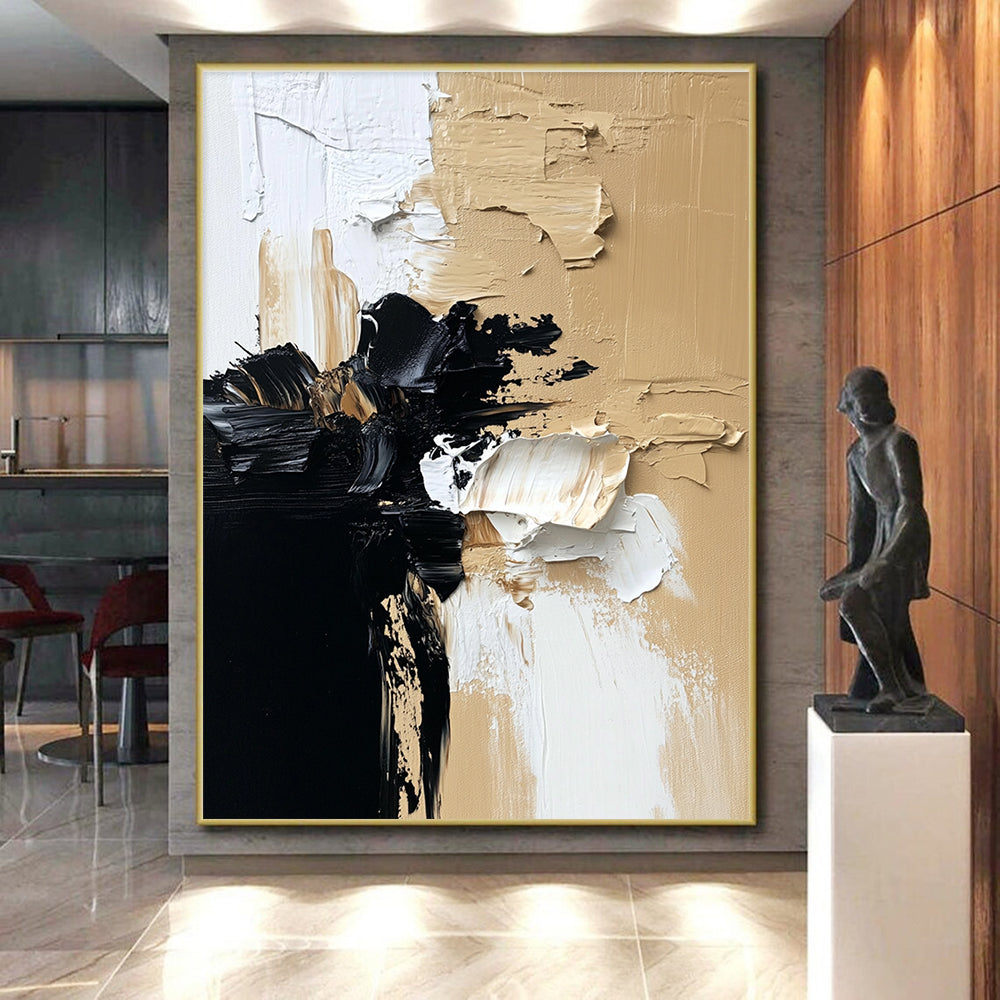 Textured Neutral Abstract with Black White and Beige GER363
