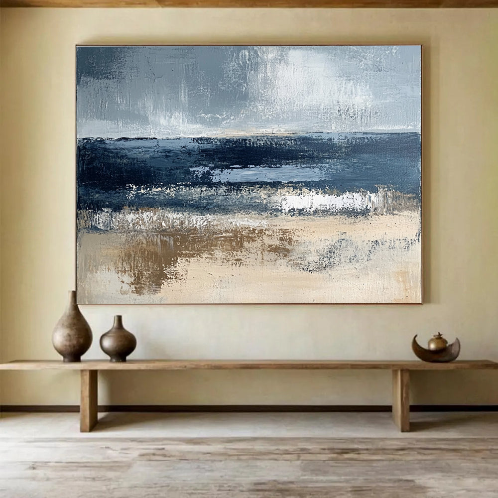 Gray and Blue Coastal Abstract Painting with Textured Layers DYP362