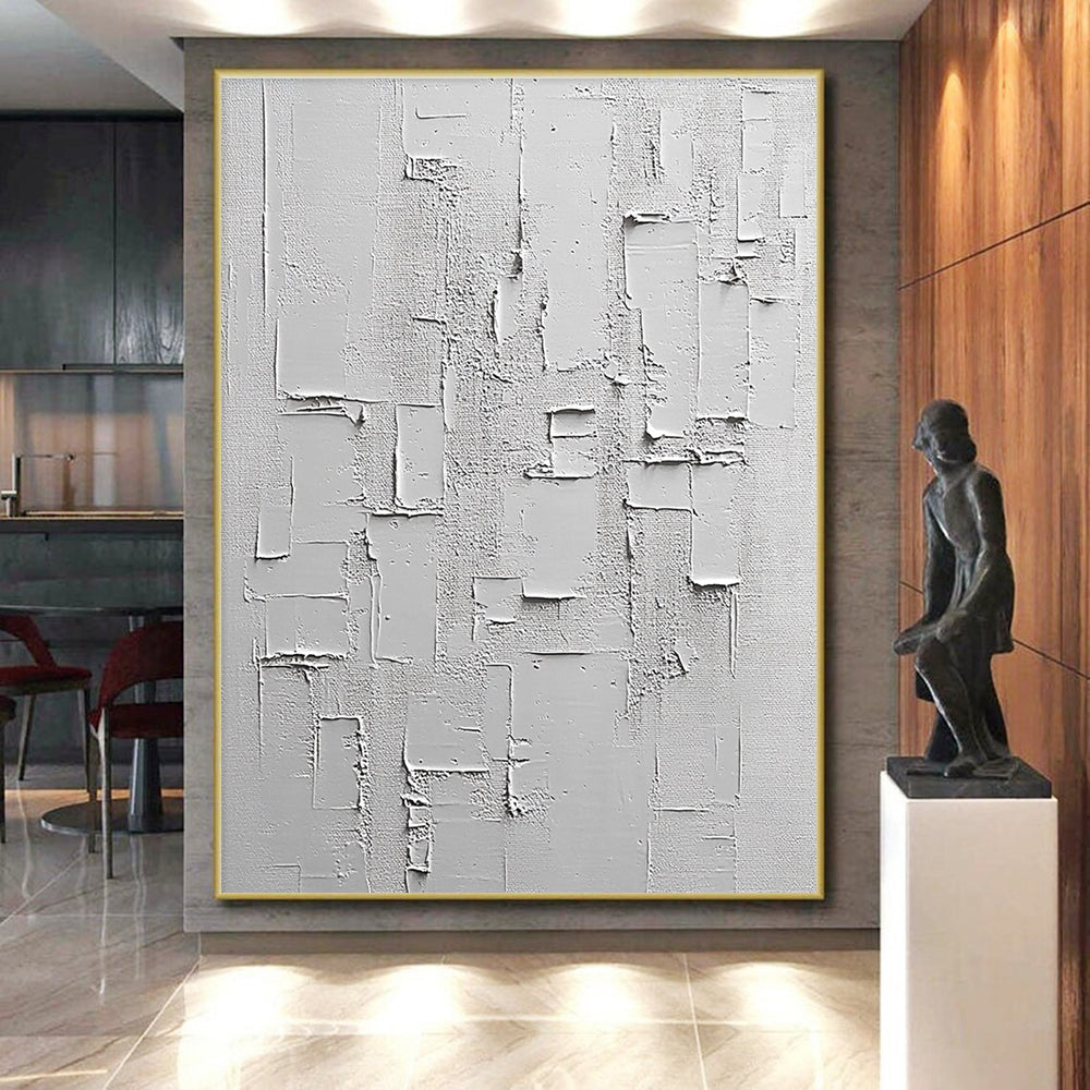 White Textured Abstract Painting with Rectangular Forms GER063
