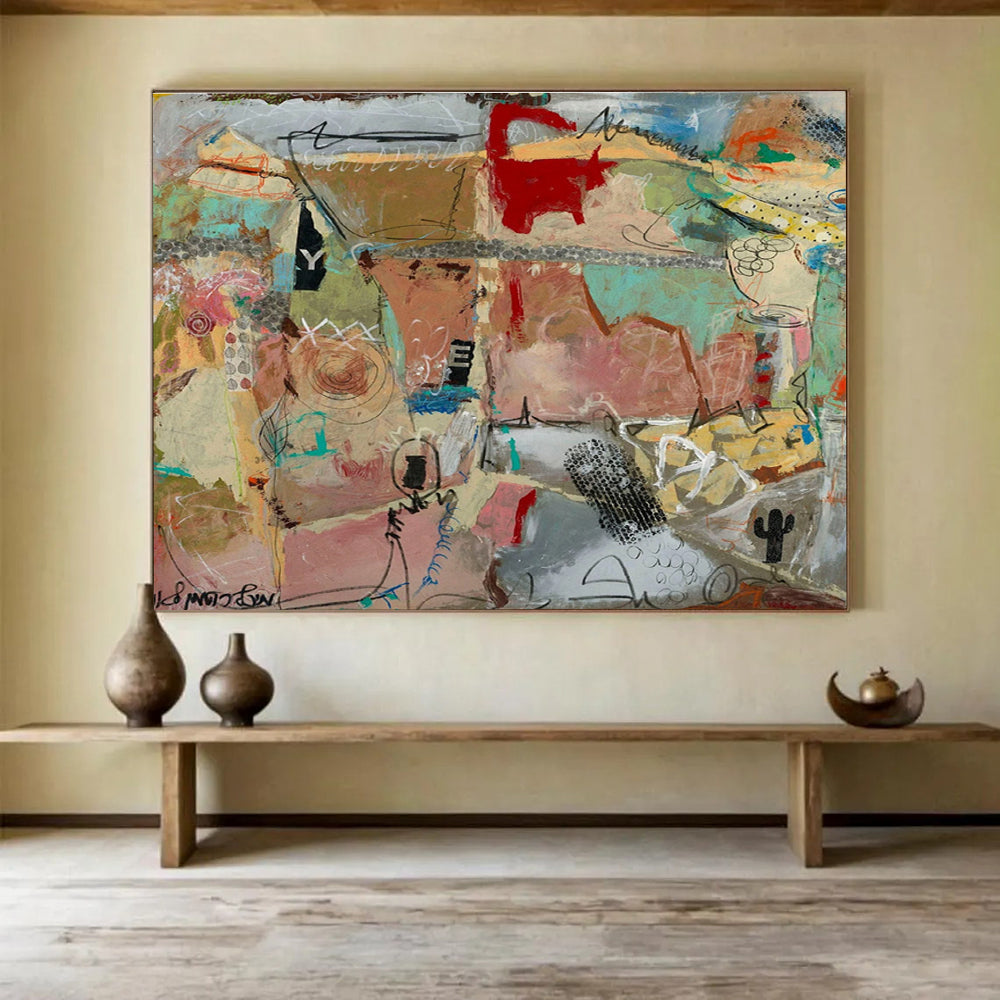 Mixed Media Desert Abstract Painting with Textured Elements THY243