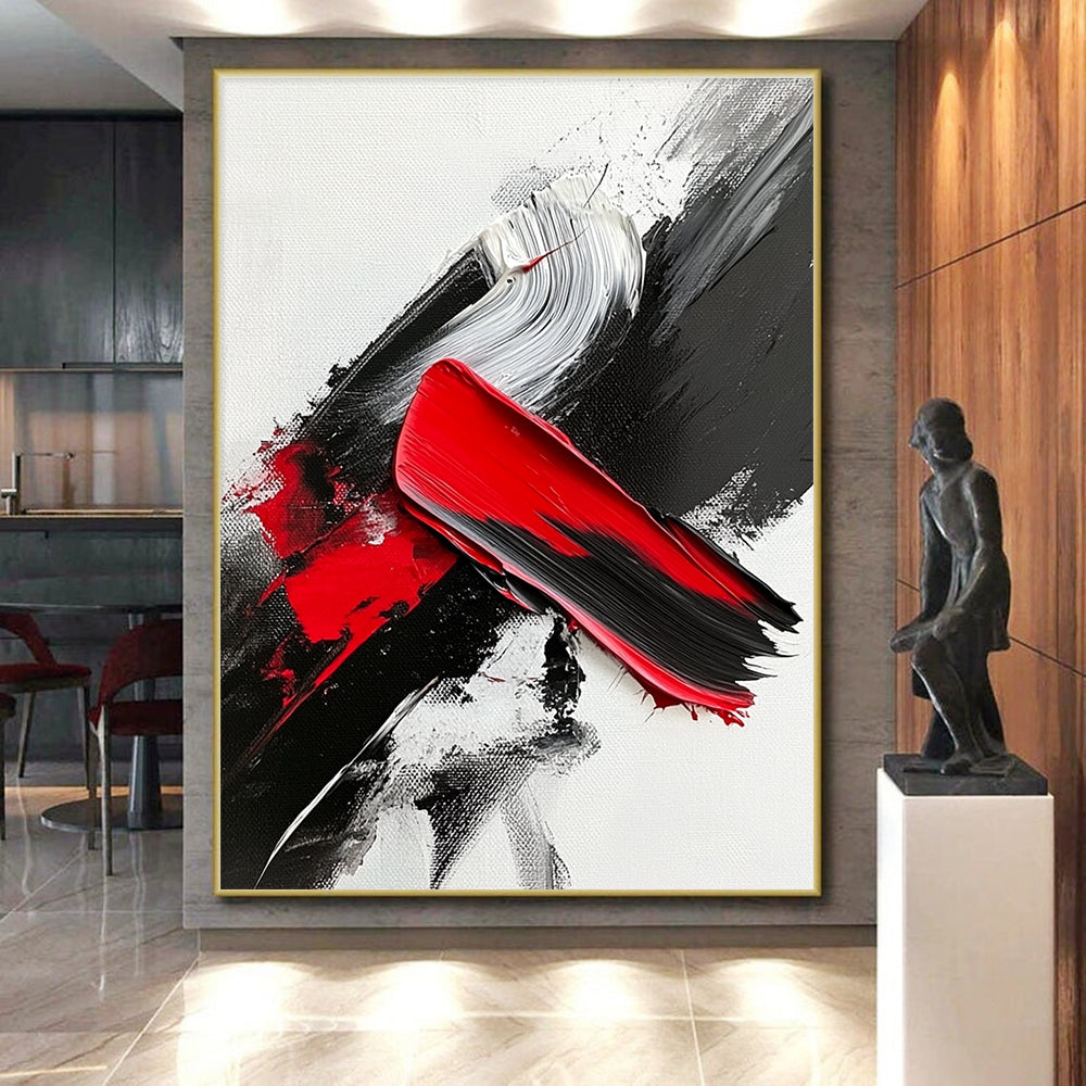 Red Black White Abstract with Bold Textured Strokes GER369