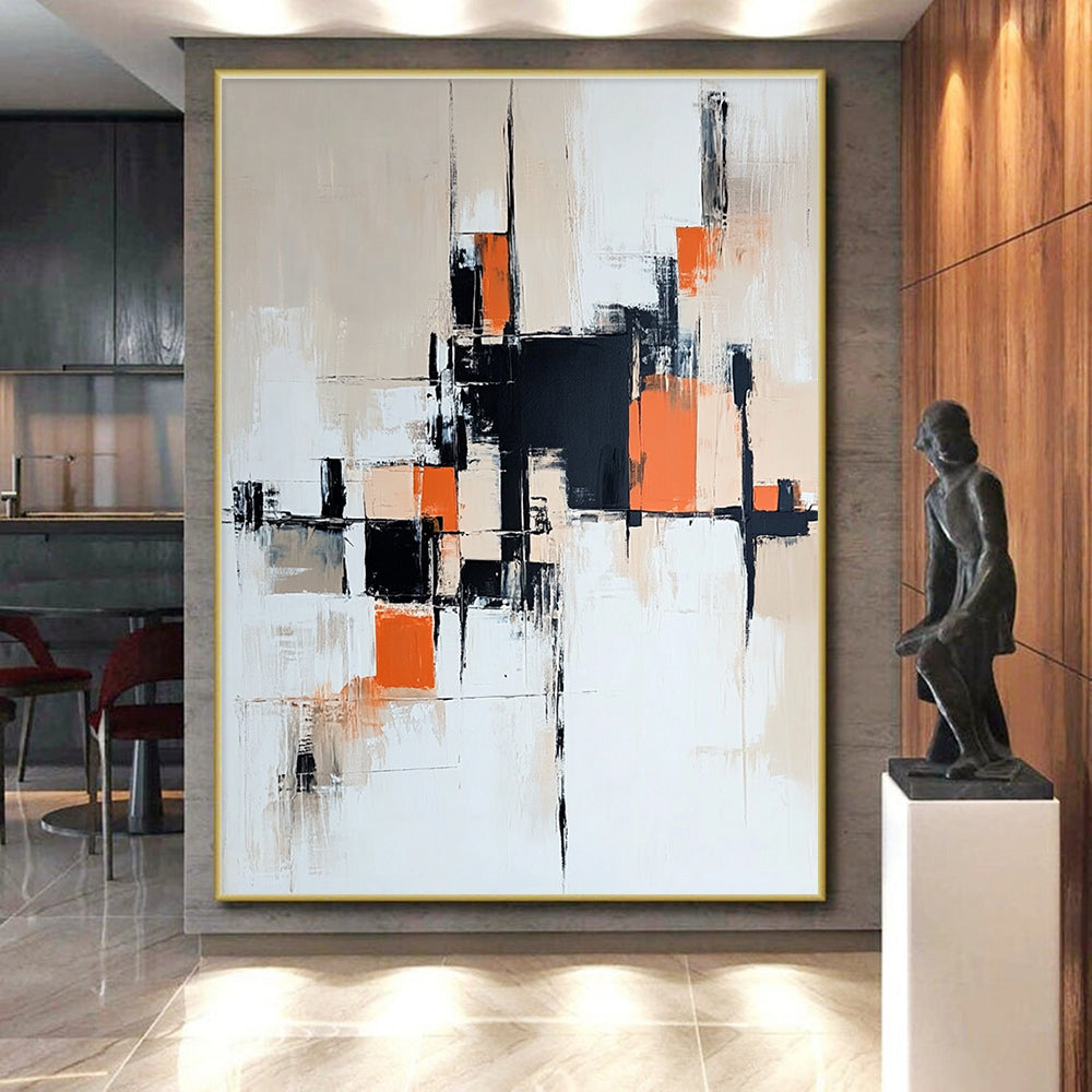 Orange and Black Abstract Painting with Geometric Forms GER457