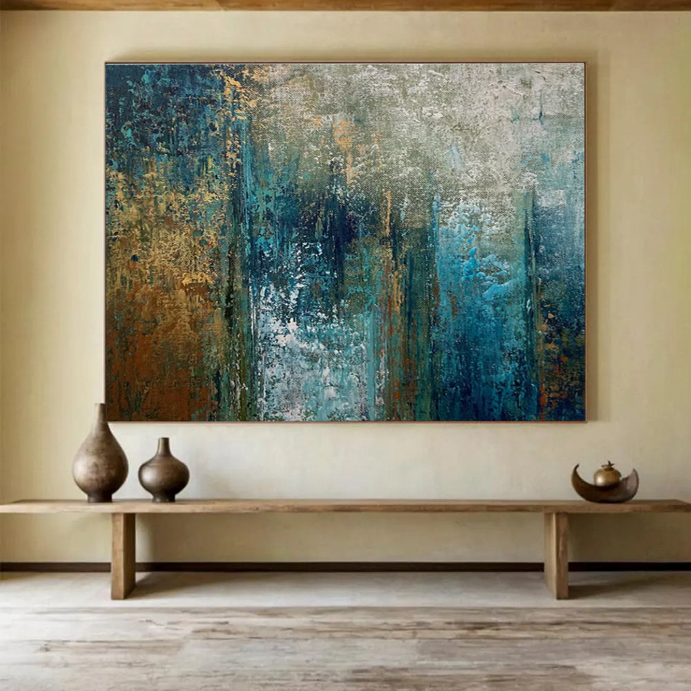 Teal Brown Abstract Painting with Subtle Color Transitions THY337