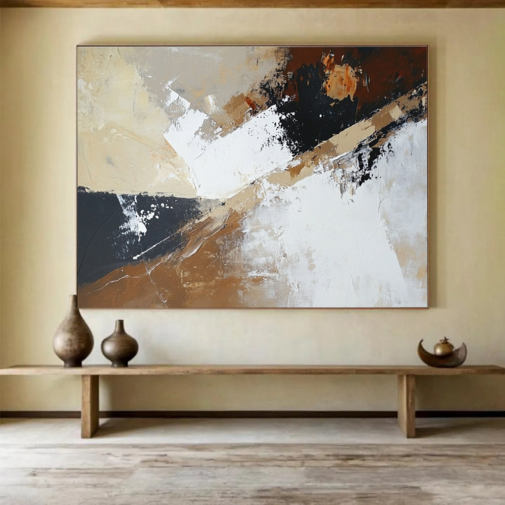 Beige Black White Abstract Painting with Dynamic Angles DYP486