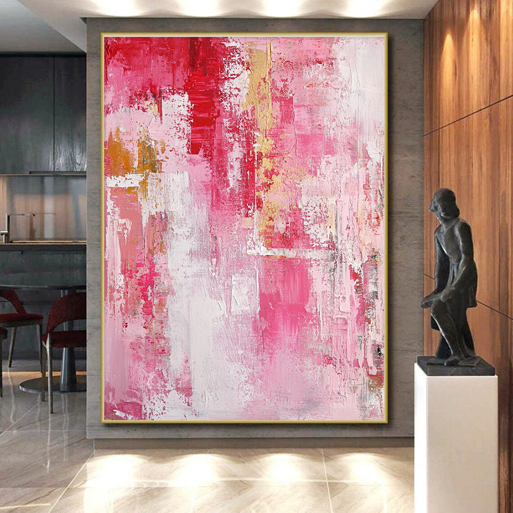 Pink and Gold Abstract Painting with Textured Elegance GER546