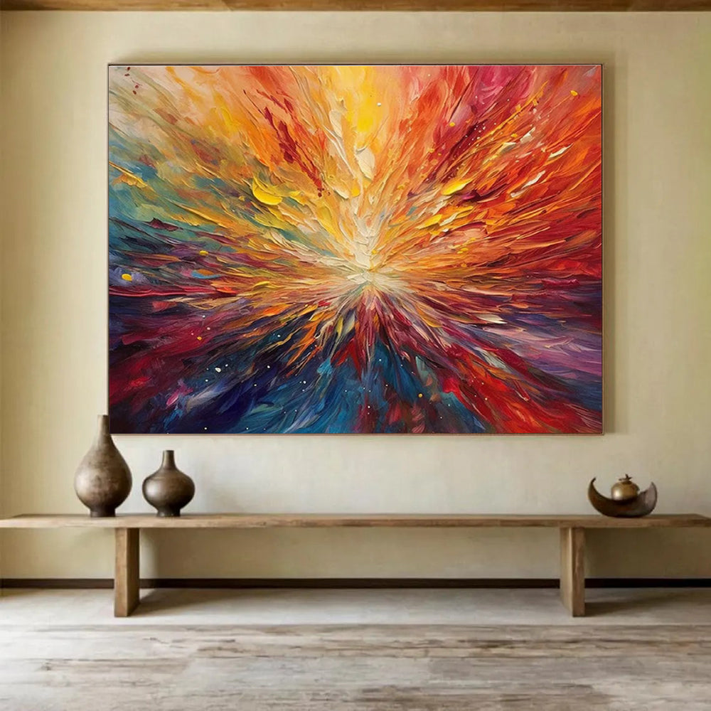 Color Burst Abstract Painting with Vivid Rainbow Hues THY301