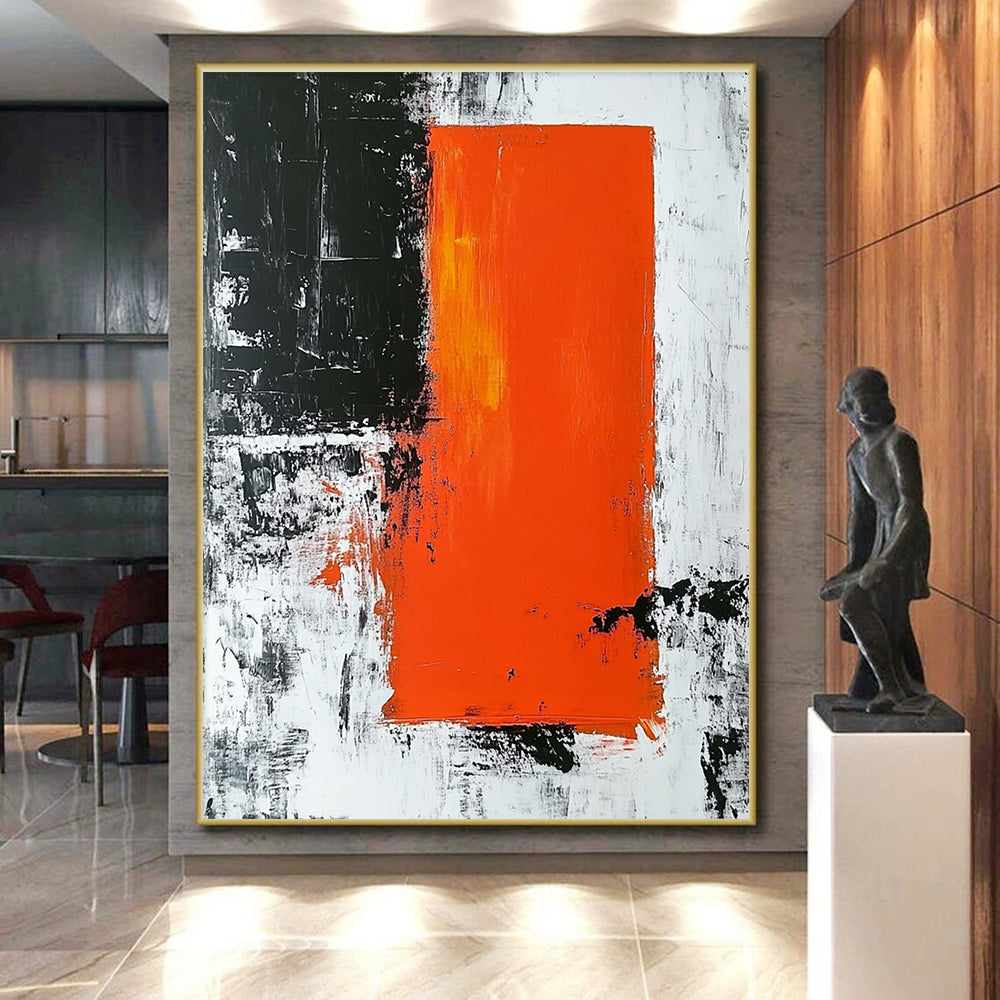 Black Orange Abstract Painting with Bold Color Blocks GER499