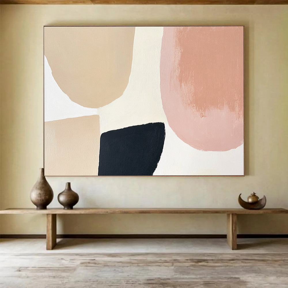 Beige Pink Geometric Abstract Painting with Soft Shapes DYP438