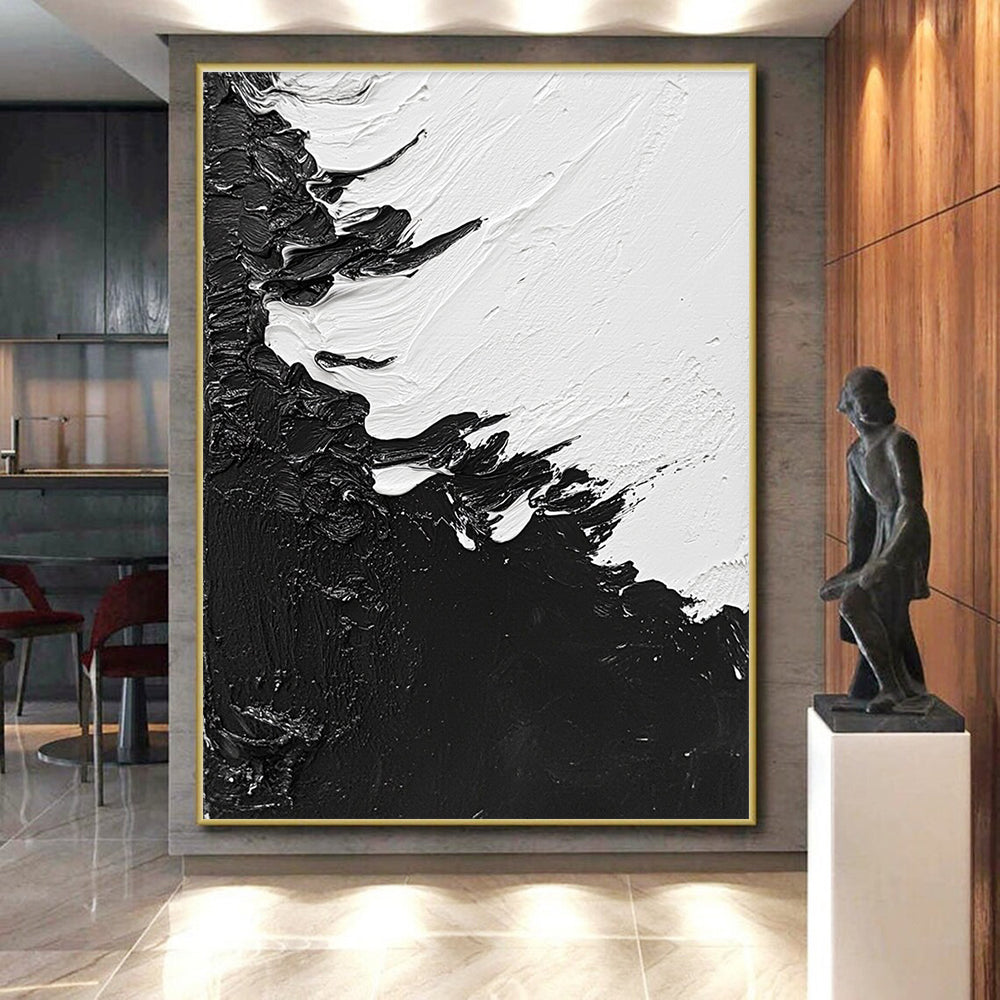 Black White Textured Edges Abstract Painting GER825