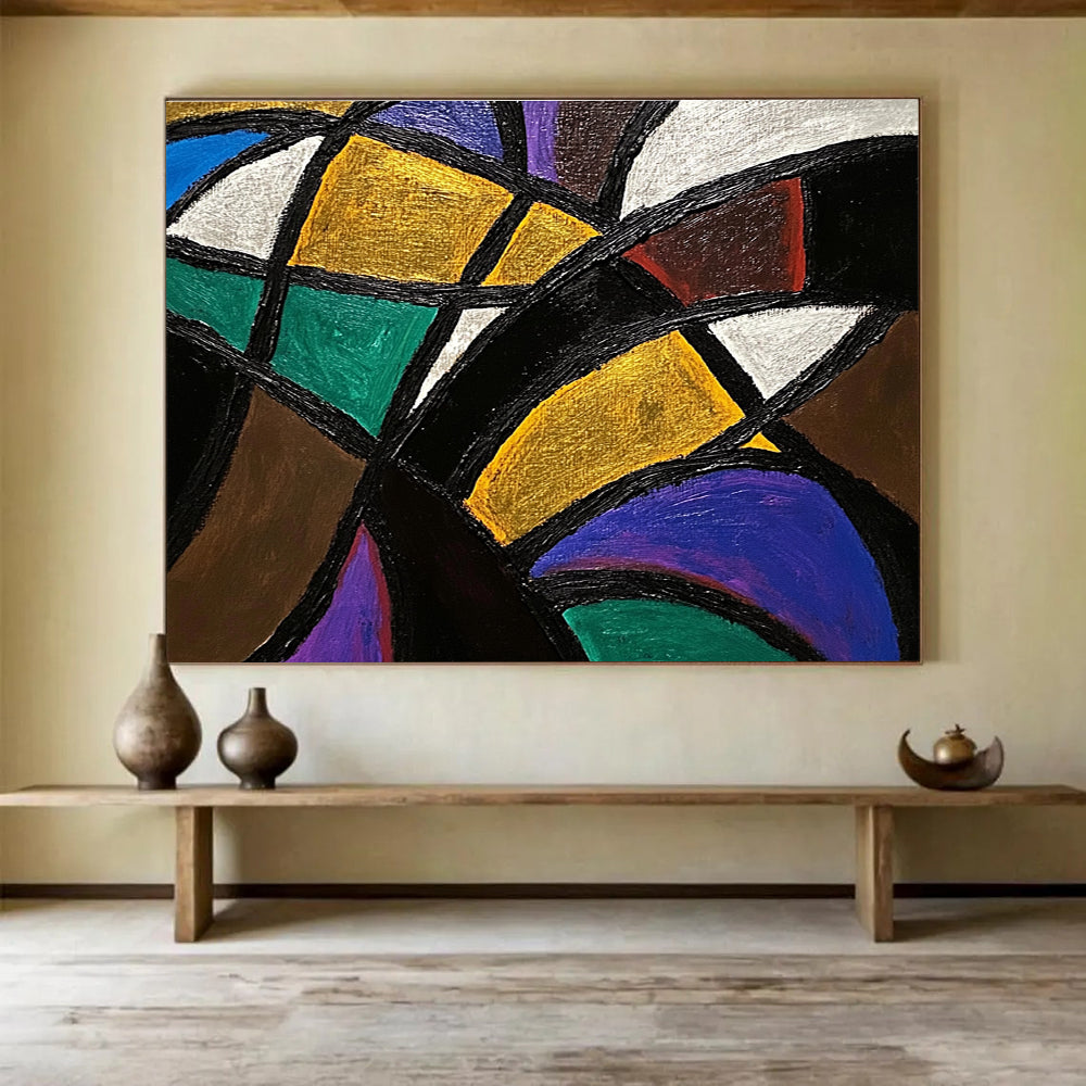 Colorful Geometric - Interlocking Shapes Abstract Painting DYP032