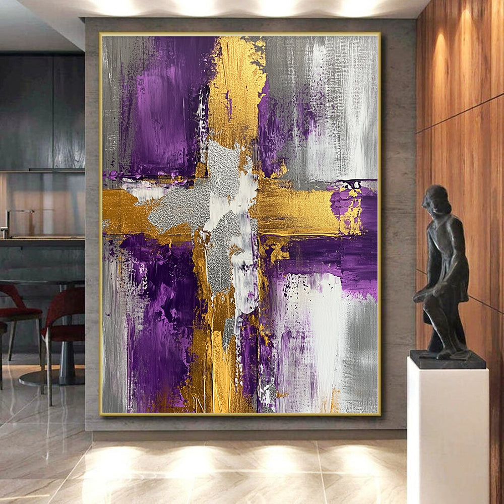 Purple Gold and Gray Abstract Painting with Opulent Accents GER521