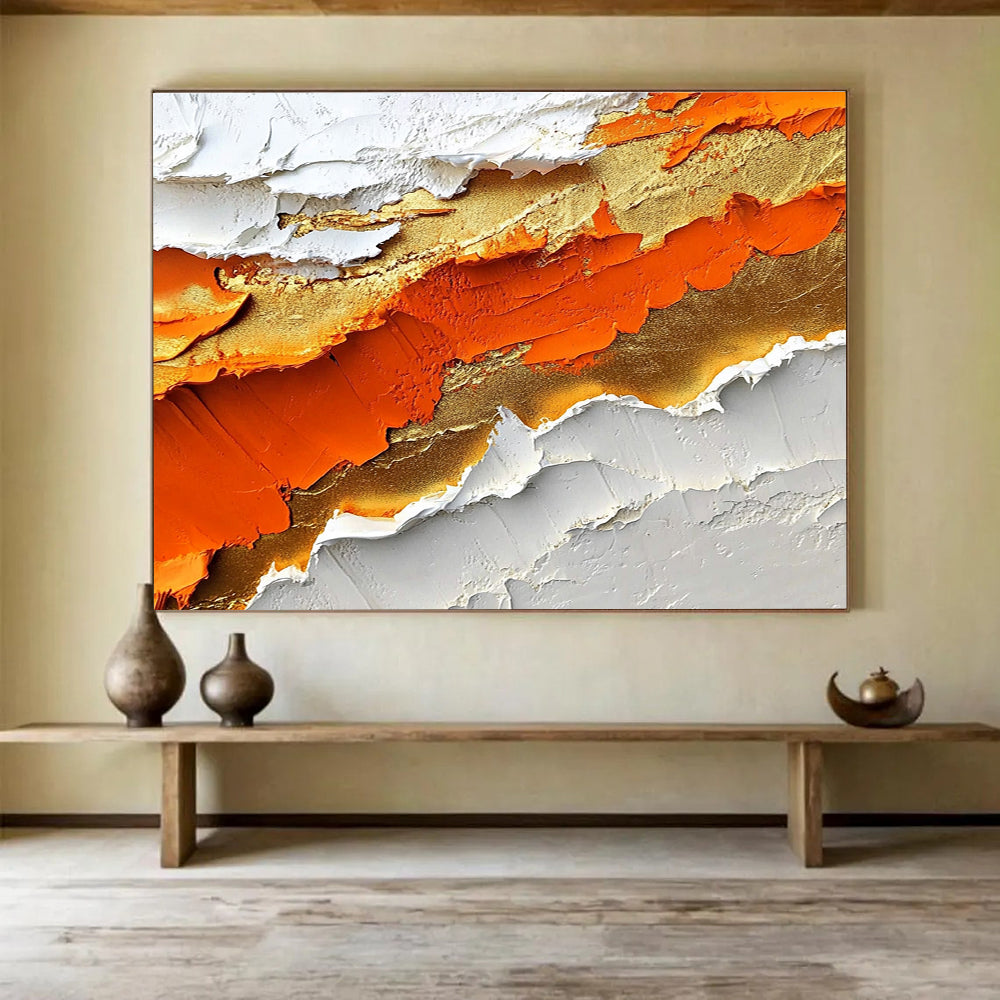 Textured Orange Gold Abstract Painting with Thick Layers DYP483