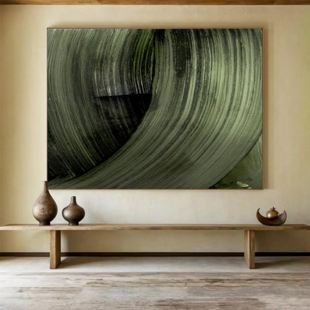 Green Swirl Abstract Painting with Dynamic Textures THY123