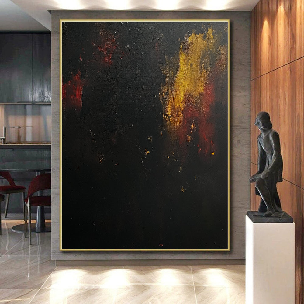 Dark Abstract Painting with Fiery Hues GER438