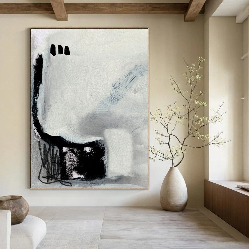 Small - scale Minimalist Abstract with Gray and Black Elements Painting ADGE205