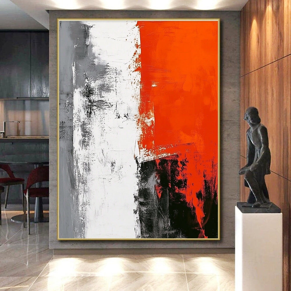 Red and Gray Abstract Painting with Textured Strokes GER450