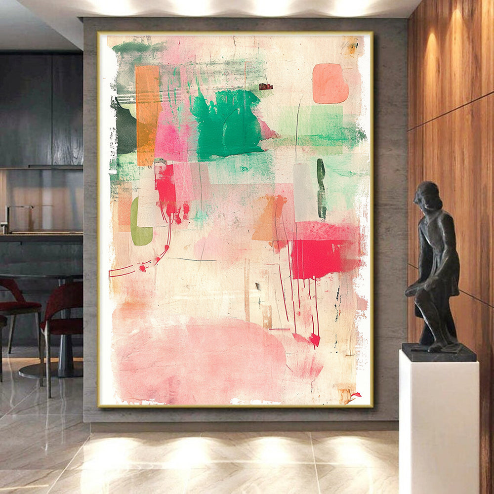 Pink Green and Colorful Abstract Collage Artwork GER201