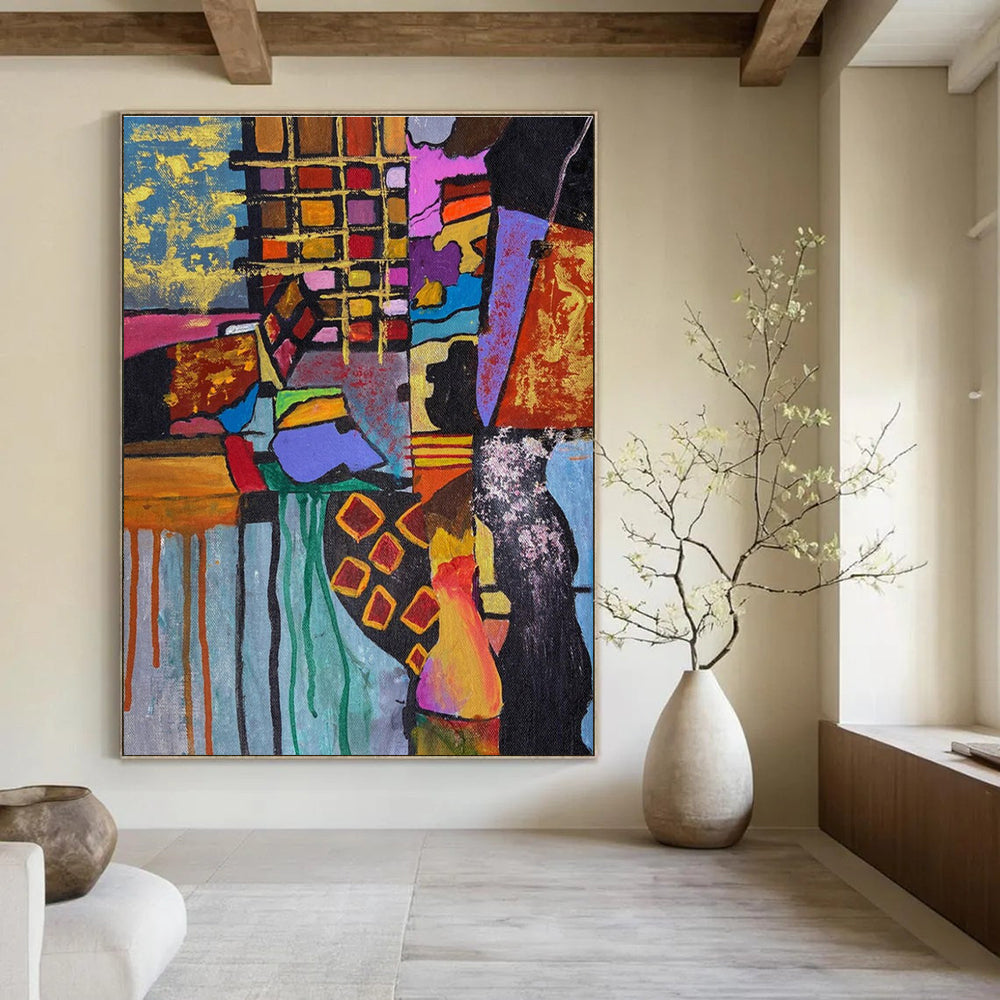 Colorful Cubist - Inspired Abstract Painting with Eclectic Shapes ADGE459