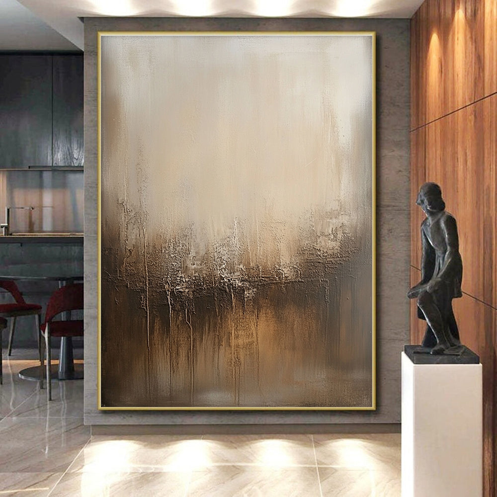 Beige and Brown Textured Abstract Painting with Subtle Depth GER036